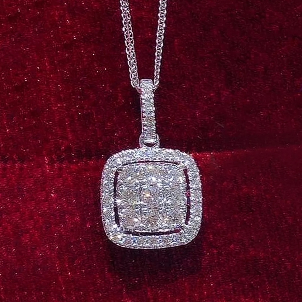 NEW 925 STERLING SILVER DIAMOND Pendant Necklace - Picture 4 of 5